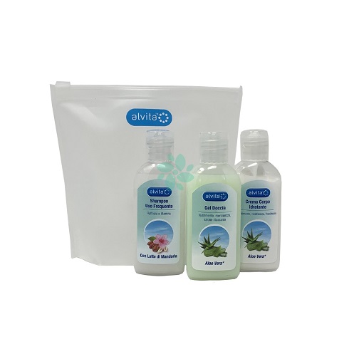 ALVITA KIT VIAGGIO BODY CARE 1 GEL DOCCIA ALOE VERA 75 ML + 1 CREMA CORPO IDRATANTE ALOE 75 ML + 1 SHAMPOO USO FREQUENTE 75 ML - Farmafamily.it