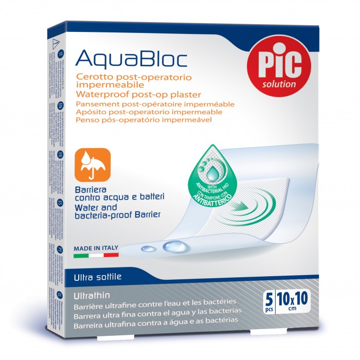 CEROTTO PIC AQUABLOC 10X10CM ANTIBATTERICO 5 PEZZI - Farmafamily.it
