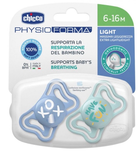 CHICCO SUCCHIETTO LIGHT AZZURRO SILICONE 6-16M 2 PEZZI - Farmafamily.it