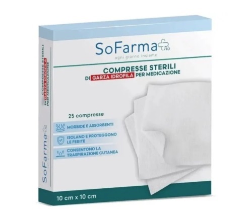 GARZA COMPRESSA IN COTONE 10X10 CM 25 PEZZI SOFARMAPIU' - Farmafamily.it