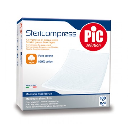 GARZA COMPRESSA IDROFILA PIC STERICOMPRESS 10X10 CM 4 BUSTE  25 PEZZI - Farmafamily.it