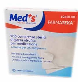 GARZA COMPRESSA IDROFILA MEDS FARMATEXA 2/8 10X10CM 100 PEZZI - Farmafamily.it