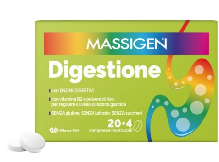 MASSIGEN DIGESTIONE 20+4 COMPRESSE MASTICABILI SENZA GLUTINE SENZA LATTOSIO SENZA ZUCCHERI - Farmafamily.it