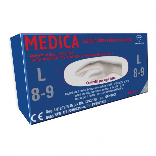 MEDICA GUANTO LATTICE N/STERILE CON POLVERE DM MISURA L 100 PEZZI - Farmafamily.it
