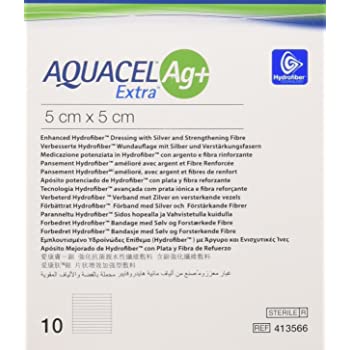 MEDICAZIONE IN HYDROFIBER E IONI ARGENTO INTESSUTA IN LYOCELL AQUACEL AG EXTRA 5X5CM 10 PEZZI - Farmafamily.it