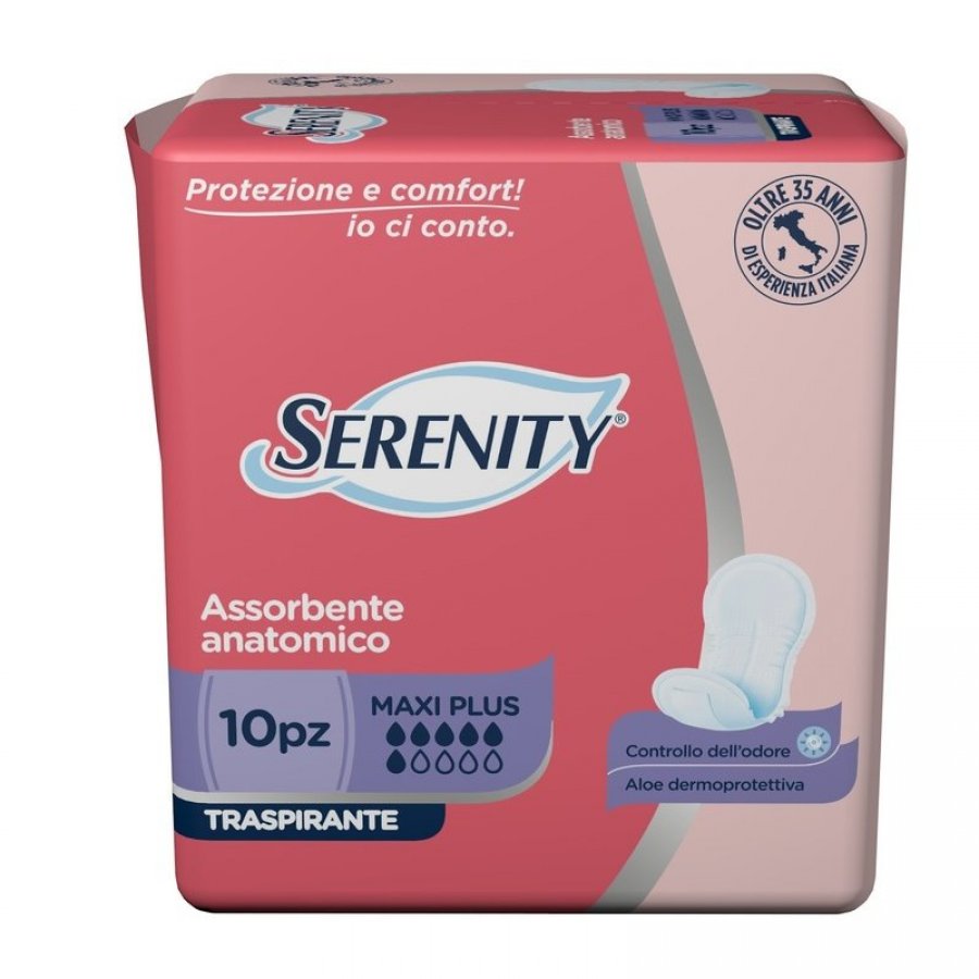 PANNOLONE SAGOMATO SERENITY ASSORBENTE ANATOMICO TRASPIRANTE MAXI PLUS 10 PEZZI - Farmafamily.it