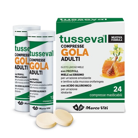 TUSSEVAL GOLA ADULTI 24 COMPRESSE MASTICABILI LIMONE E MIELE - Farmafamily.it