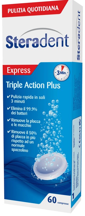 STERADENT TRIPLE ACTION PLUS 60 COMPRESSE PULENTI - Farmafamily.it