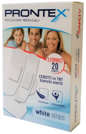 CEROTTO PRONTEX WHITE STRIPS IN TESSUTO NON TESSUTO BIANCO STERILE 3 FORMATI 20 PEZZI - Farmafamily.it