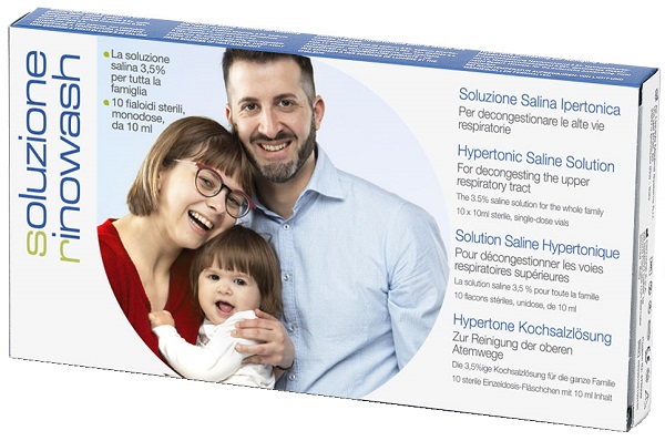 RINOWASH SOLUZIONE SALINA IPERTONICA PER PULIZIA NASO 10 FIALE RICHIUDIBILI X 10 ML - Farmafamily.it