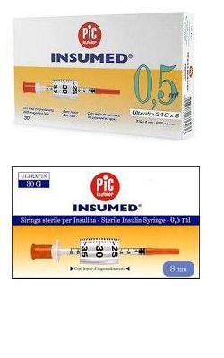 SIRINGA PER INSULINA PIC INSUMED 0,5 ML 100 UI AGO GAUGE 29 LUNGHEZZA 12,7 MM SENZA SPAZIO MORTO 3 SACCHETTI DA 30 PEZZI - Farmafamily.it