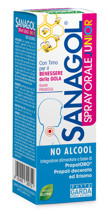 SANAGOL SPRAY JUNIOR PROPOLI FRAGOLA 20 ML - Farmafamily.it