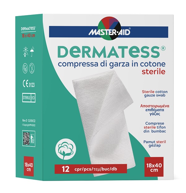 GARZA COMPRESSA MASTER-AID DERMATESS COTONE 18X40CM 12 PEZZI - Farmafamily.it