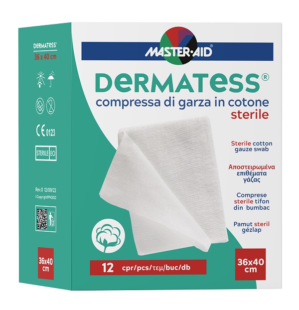 GARZA COMPRESSA MASTER-AID DERMATESS COTONE 36X40CM 12 PEZZI - Farmafamily.it