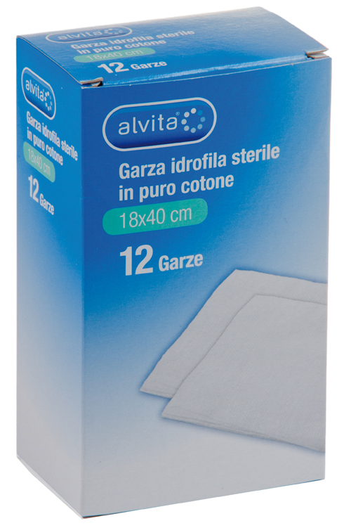 GARZA IDROFILA IN PURO COTONE ALVITA 18X40CM 12 PEZZI - Farmafamily.it