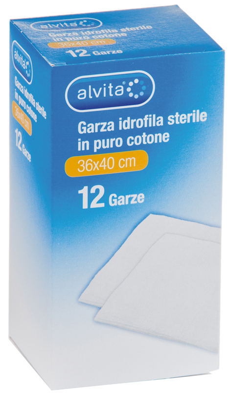 GARZA IDROFILA IN PURO COTONE ALVITA 36X40CM 12 PEZZI - Farmafamily.it
