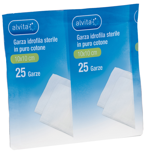 GARZA IDROFILA IN PURO COTONE ALVITA 10X10CM 25 PEZZI - Farmafamily.it