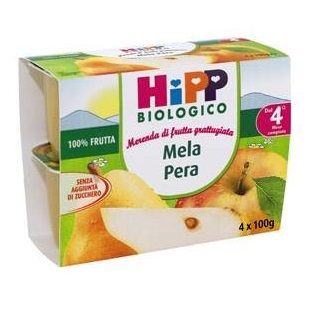 HIPP BIO FRUTTA GRATTUGGIATA MELA PERA 4X100 G - Farmafamily.it