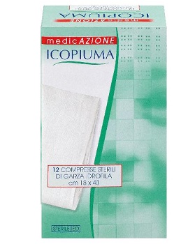ICOPIUMA GARZA COMPRESSA IDROFILA IN COTONE PIEGATA STERILE SENZA FILO DI BARIO TITOLO 12/8 MISURA 18X40 CM IN BUSTA SINGOLA 12 PEZZI - Farmafamily.it