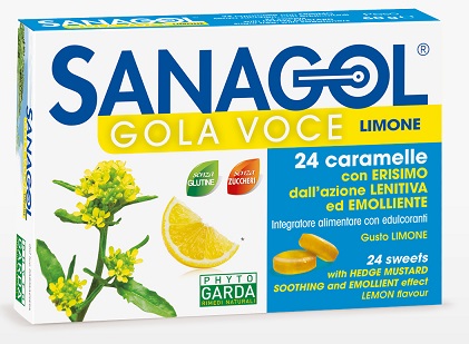 SANAGOL GOLA VOCE SENZA ZUCCHERO LIMONE 24 CARAMELLE  - Farmafamily.it