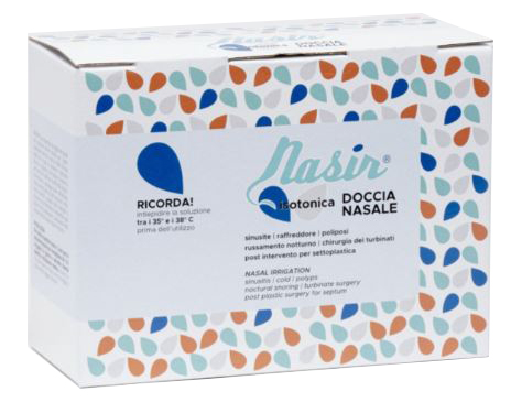 NASIR LAVAGGIO NASALE SOLUZIONE FISIOLOGICA ISOTONICA STERILE SCATOLA CON 4 SACCHE 500ML 4 BLISTER 1 VENTOSA - Farmafamily.it