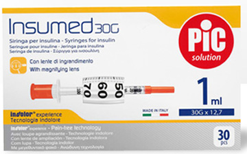 SIRINGA INSULINA PIC INSUMED 1 ML 100 UI AGO GAUGE 30 12,7 MM SENZA SPAZIO MORTO 30 PEZZI - Farmafamily.it