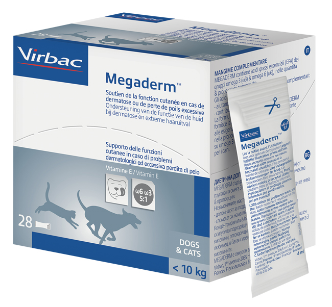 MEGADERM SUPPLEMENTO GATTI E CANI INFERIORI A 10 KG SCATOLA DA 32 SACCHETTI MONODOSE 4 ML - Farmafamily.it