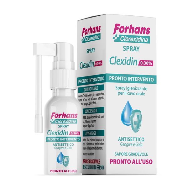 COLLUTORIO SPRAY CON CLOREXIDINA FORHANS CLEXIDIN 50ML - Farmafamily.it