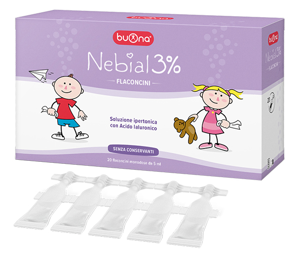 NEBIAL FLACONCINI SOLUZIONE SALINA IPERTONICA DI SODIO CLORURO AL 3% CON ACIDO IALURONICO 20X5 ML - Farmafamily.it