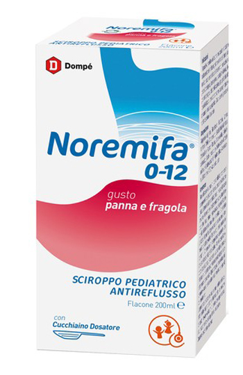 SCIROPPO PEDIATRICO ANTIREFLUSSO NOREMIFA 0-12 FLACONE 200 ML GUSTO PANNA E FRAGOLA - Farmafamily.it