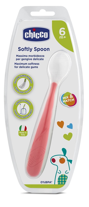 CHICCO CUCCHIAIO MORBIDO SILICONE 6M+ ROSSO UP - Farmafamily.it