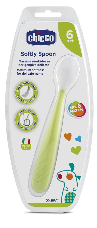 CHICCO CUCCHIAIO MORBIDO SILICONE 6M+ VERDE UP - Farmafamily.it