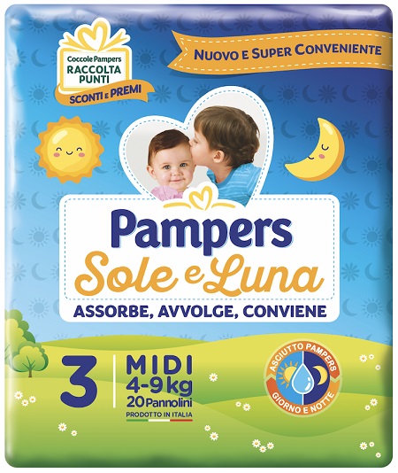 PANNOLINO PER BAMBINO PAMPERS SOLE & LUNA MIDI 20 PEZZI - Farmafamily.it