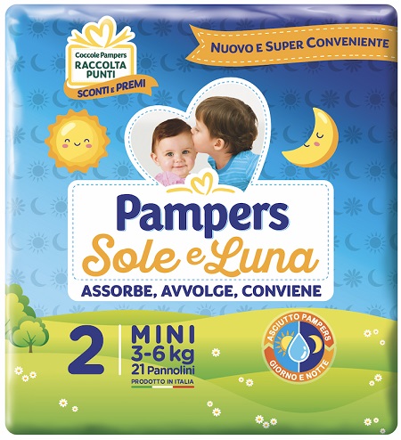 PANNOLINO PER BAMBINO PAMPERS SOLE & LUNA FLASH MINI 21 PEZZI - Farmafamily.it