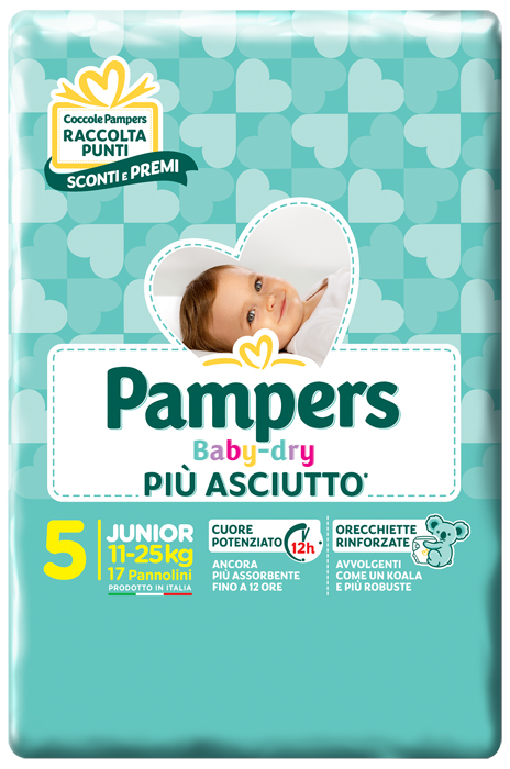 PANNOLINI PER BAMBINI PAMPERS BABY DRY DOWNCOUNT NO FLASH JUNIOR 17 PEZZI - Farmafamily.it
