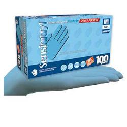 GUANTO MEDICALE DA ESAME SENSINITRYL SENZA POLVERE IN NITRILE MISURA 7-7,5 MEDIUM 100 PEZZI - Farmafamily.it
