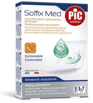 CEROTTO PIC SOFFIX MED IN TNT CON TAMPONE CENTRALE ASSORBENTE STERILE MONOUSO 5X7 CM ANTIBATTERICO 5 PEZZI - Farmafamily.it