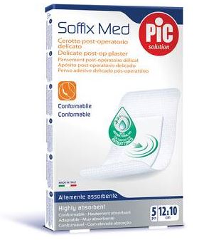 CEROTTO PIC SOFFIX MED IN TNT CON TAMPONE CENTRALE ASSORBENTE STERILE MONOUSO 10X12 CM ANTIBATTERICO 5 PEZZI - Farmafamily.it