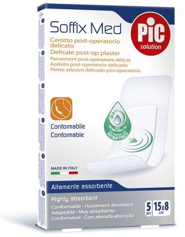 CEROTTO PIC SOFFIX MED IN TNT CON TAMPONE CENTRALE ASSORBENTE STERILE MONOUSO 15X8 CM ANTIBATTERICO 5 PEZZI - Farmafamily.it