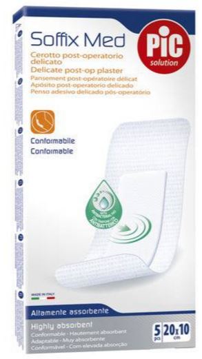 CEROTTO PIC SOFFIX MED IN TNT CON TAMPONE CENTRALE ASSORBENTE STERILE MONOUSO 10X20 CM ANTIBATTERICO 5 PEZZI - Farmafamily.it