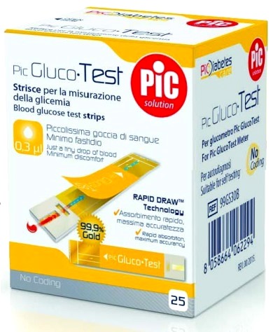 STRISCE MISURAZIONE GLICEMIA PIC GLUCOTEST 25 PEZZI - Farmafamily.it
