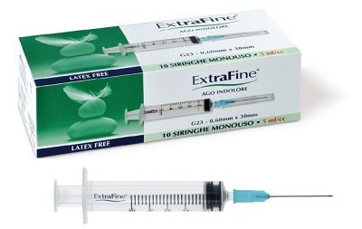 SIRINGA EXTRAFINE 5 ML GAUGE 23 0,60X30MM 10 PEZZI - Farmafamily.it