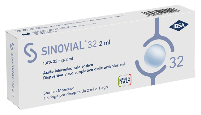 SIRINGA INTRA-ARTICOLARE SINOVIAL 32 ACIDO IALURONICO SALE SODICO 1,6% 32MG/2ML 2ML + AGO 21 GAUGE - Farmafamily.it