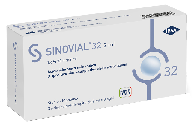 SIRINGA INTRA-ARTICOLARE SINOVIAL 32 ACIDO IALURONICO 1,6% 32 MG/2 ML 1 FS + AGO GAUGE 21 3 PEZZI - Farmafamily.it