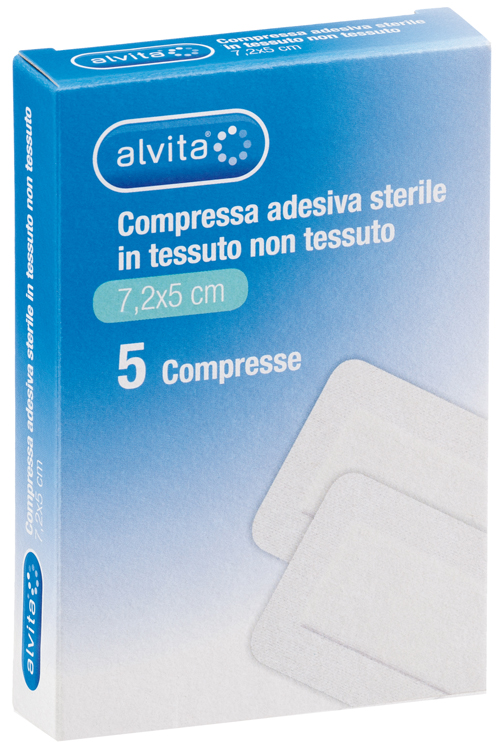 ALVITA GARZA COMPRESSA AUTOADESIVA IN TNT 7,2X5CM 5 PEZZI - Farmafamily.it