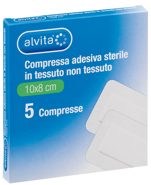 ALVITA GARZA COMPRESSA AUTOADESIVA IN TNT 10X8CM 5 PEZZI - Farmafamily.it