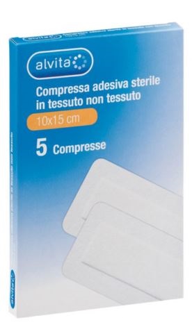 ALVITA GARZA COMPRESSA ADESIVA STERILE IN TESSUTO NON TESSUTO ESTENSIBILE BIANCO 10X15CM 5 PEZZI - Farmafamily.it