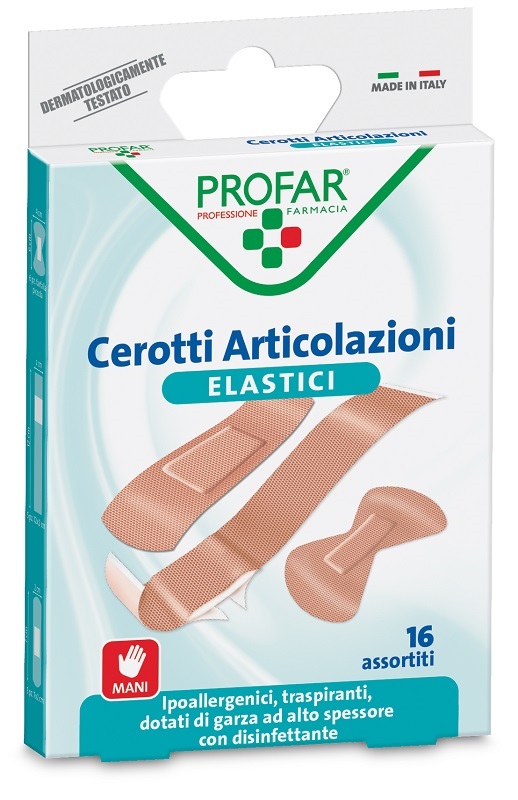 CEROTTO ELASTRICI MANI DITA ARTICOLAZIONI 16 PEZZI ASSORTITI PROFAR - Farmafamily.it