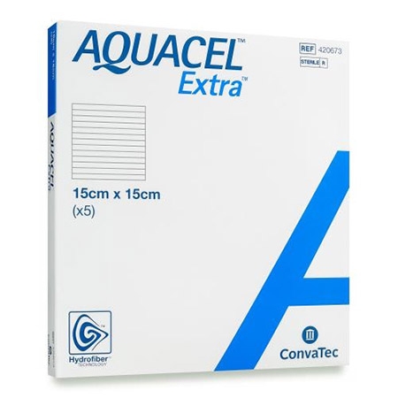 MEDICAZIONE IN TECNOLOGIA HYDROFIBER IN CARBOSSIMETILCELLULOSA SODICA E CELLULOSA RIGENERATA AQUACEL EXTRA 15X15 CM 5 PEZZI - Farmafamily.it