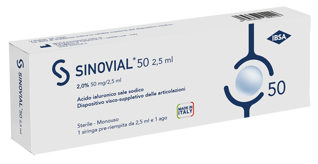 SIRINGA INTRA-ARTICOLARE SINOVIAL 50 ACIDO IALURONICO SALE SODICO 2% 50MG/2,5ML 2,5ML + AGO 21 GAUGE - Farmafamily.it